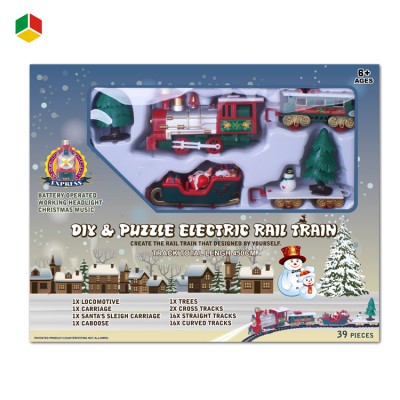 Kids Christmas Puzzle Battery Operated Railway Track Train Lights And Music Rail Car Toys For Holiday Gift